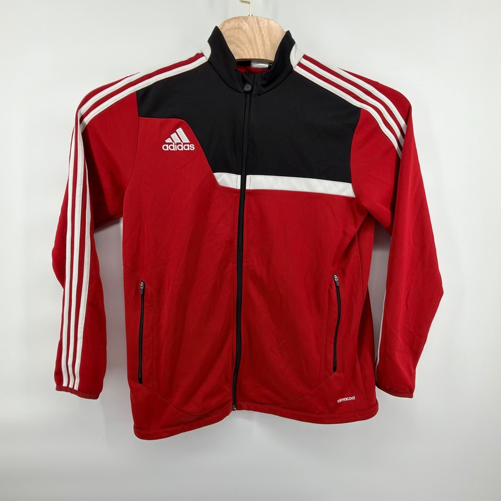 Adidas Track Jacket Mens M Red Black White Climacool Full Zip Athletic W54189